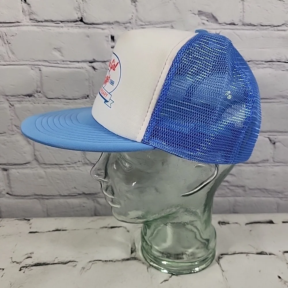 Vintage 80s Trucker Hat Dutch Girl Anniversary Blue Mesh‎ Snapback Otto Ball Cap
